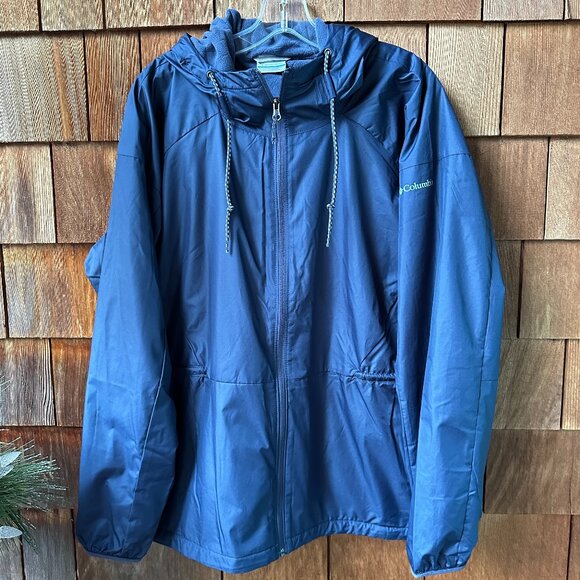 EUC Columbia Navy Blue Fleece Lined Zip Front Hooded Jacket in Women's XXL - Picture 1 of 9